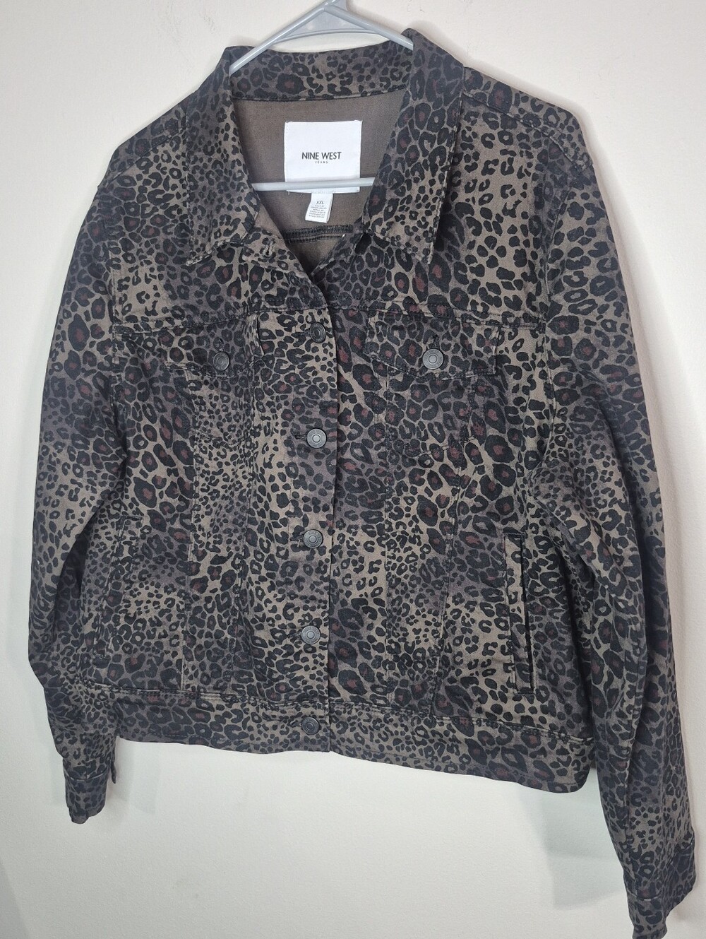 Nine West Leopard Print Jean Jacket in Brown and Black Womens size XXL